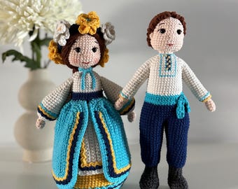 Crochet Folk Dolls, Handmade Amigurumi Couple in Traditional Clothing