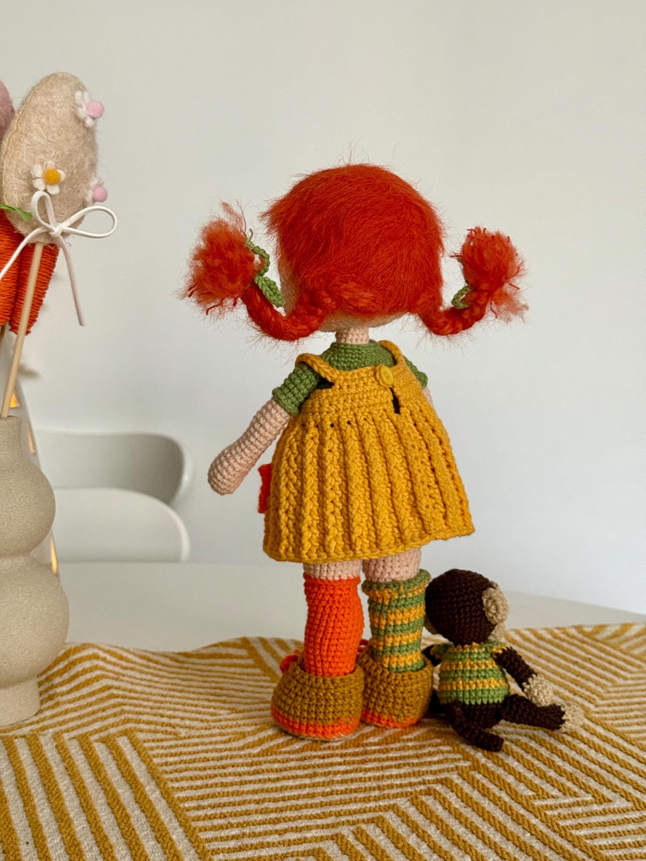 Crochet Pippi Longstocking Doll With Mr. Nilsson Monkey - Etsy