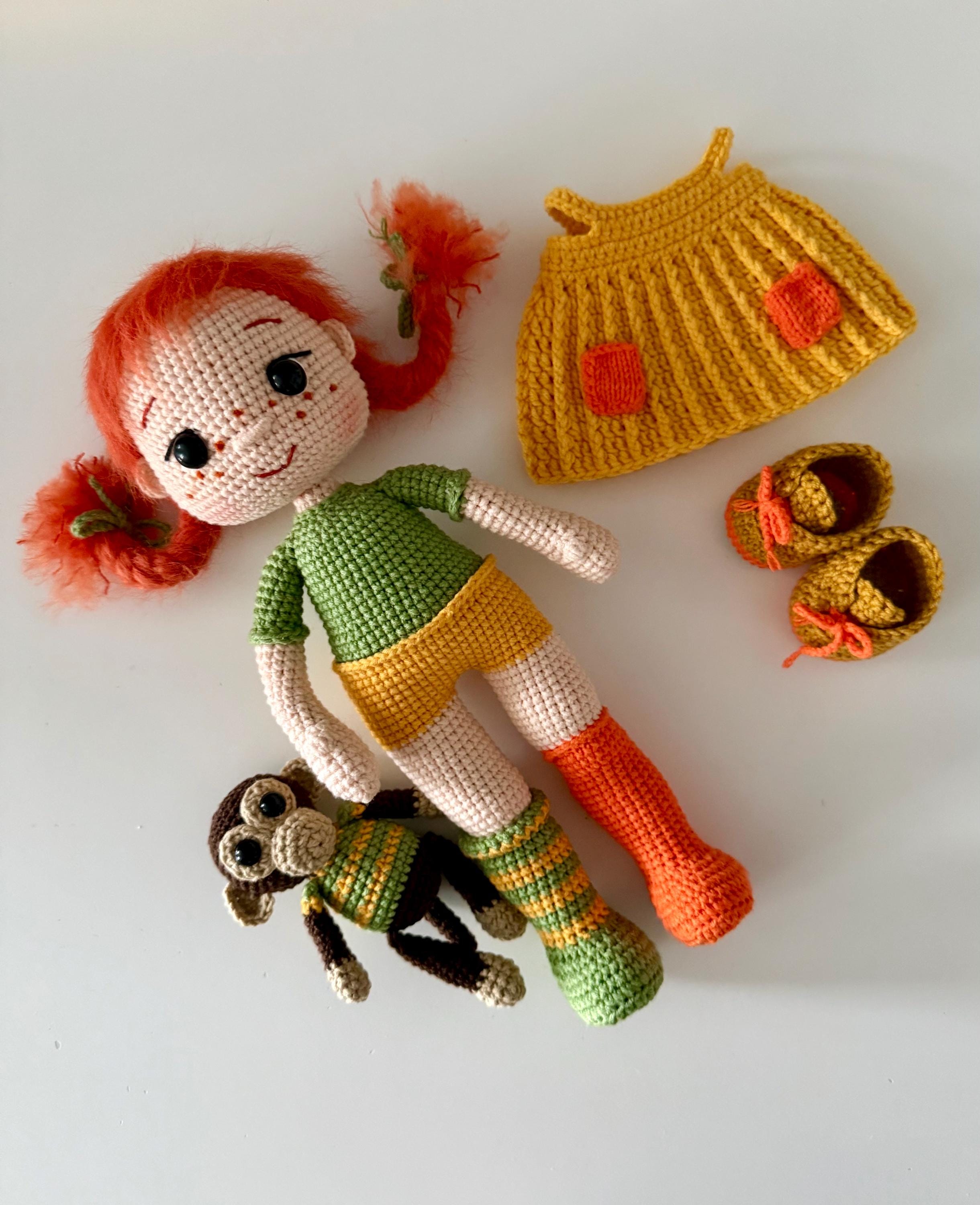 Crochet Pippi Longstocking Doll With Mr. Nilsson Monkey - Etsy