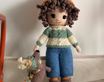 Crochet Doll with  dachshund, Removable Outfit, Handmade Toy