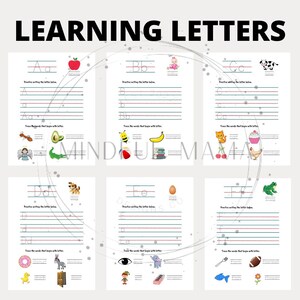 Je brieven leren, 26 pagina&#39;s met brieven, digitale download, kleuterschool, pre-K, thuisschool, afdrukbaar, leren, traceren, PDF