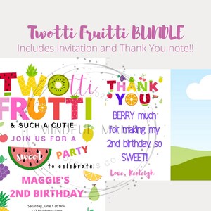 Twotti Fruitti, Invitación, Gracias, Paquete, Descarga Digital, Personalizar, Cumpleaños, Imprimible