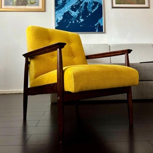 Vintage 1960s mustard yellow midcentury armchair / Fully restored designer vintage chair / Comfortable armchair with springs