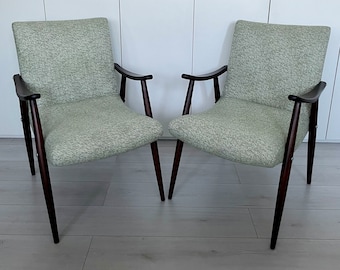 Fauteuil original des années 1960 Meblo BOBI vert clair du milieu du siècle / Chaise vintage entièrement restaurée / Fauteuil confortable avec ressorts