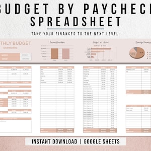 Hoja de cálculo de presupuesto por cheque de pago, Hoja de cálculo de presupuesto por cheque de pago, Planificador financiero, Planificador de presupuesto mensual, Plantilla de presupuesto de Google Sheets