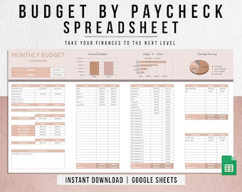 Budget by Paycheck Spreadsheet, Paycheck Budget Spreadsheet, Financial Planner, Monthly Budget Planner, Google Sheets Budget Template