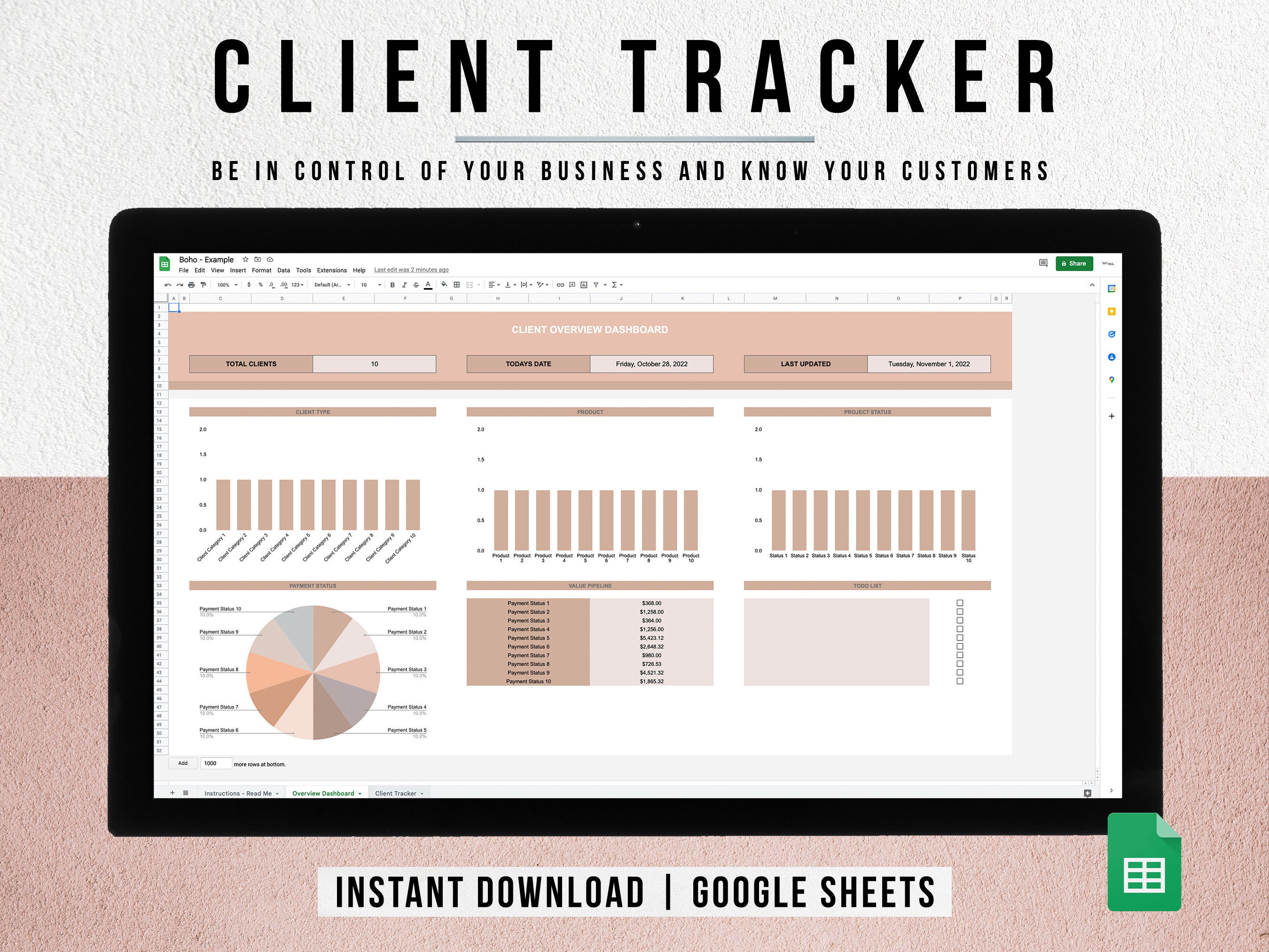 Client Tracker Spreadsheet | Small Business Template | Customer List ...