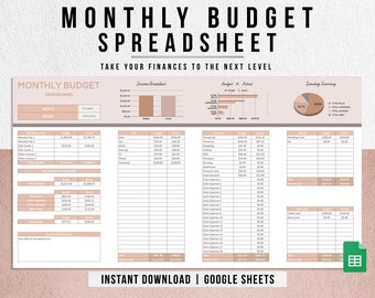 Simple Monthly Budget Spreadsheet Boho | Google Sheets Budget Template, Digital Budget Planner