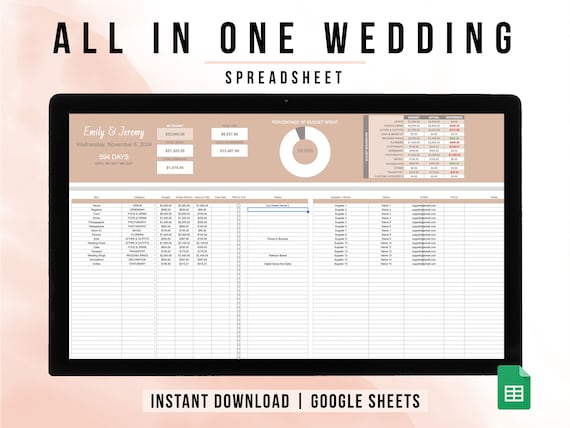 Wedding Spreadsheet, Wedding Budget Spreadsheet, Wedding Checklist, Wedding To Do List, Wedding Guest List, Wedding Planner, Google Sheets