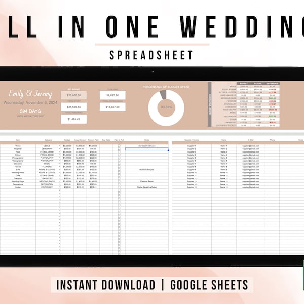 Wedding Spreadsheet, Wedding Budget Spreadsheet, Wedding Checklist, Wedding To Do List, Wedding Guest List, Wedding Planner, Google Sheets