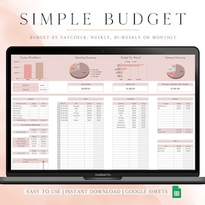 Budget Planner for Google Sheets, Monthly Budget Spreadsheet, Paycheck Budget Tracker, Biweekly Budget, Simple Weekly Budget Template