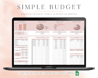 Budget Planner for Google Sheets, Monthly Budget Spreadsheet, Paycheck Budget Tracker, Biweekly Budget, Simple Weekly Budget Template