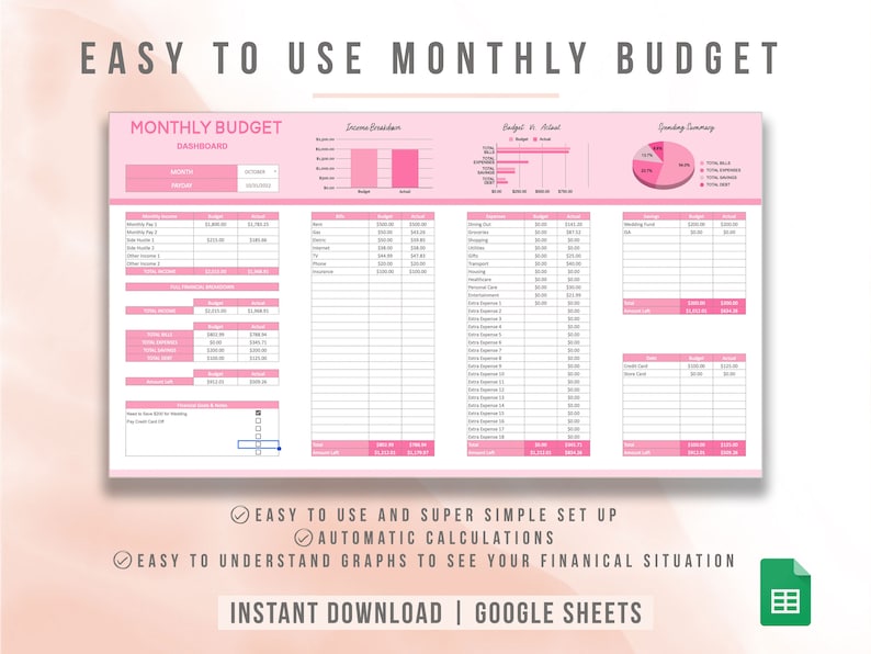 Budget Planner for Google Sheets | Monthly Budget Spreadsheet ...