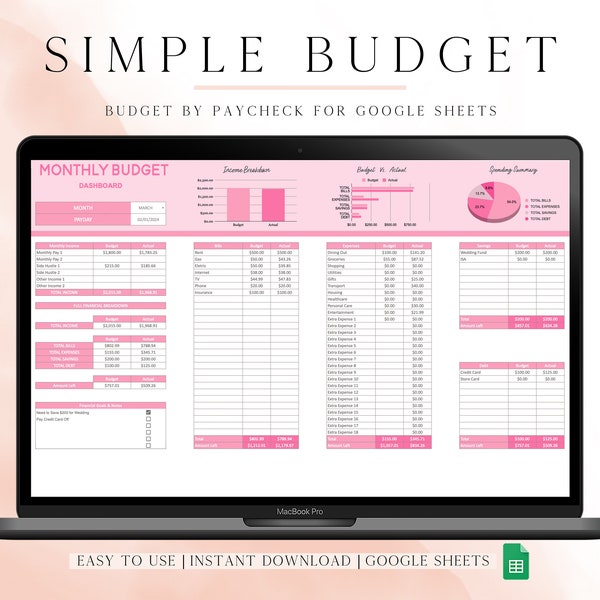 Budget by Paycheck Spreadsheet, Paycheck Budget Spreadsheet, Financial Planner, Monthly Budget Planner, Google Sheets Budget Template