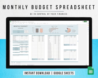 Foglio di calcolo per budget mensile semplice / Modello di budget di Google Fogli / Planner finanziario semplice - Beach Blue