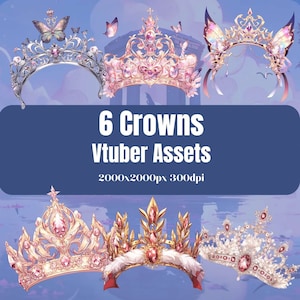 6 Cute Crowns VTuber Assets for Streaming - Commercial Use, High-Quality Transparent PNG, Instant Download, PngTuber, Vtuber Asset