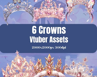 6 uroczych koron VTuber Assets do przesyłania strumieniowego - użytek komercyjny, wysokiej jakości przezroczysty PNG, natychmiastowe pobieranie, PngTuber, Vtuber Asset