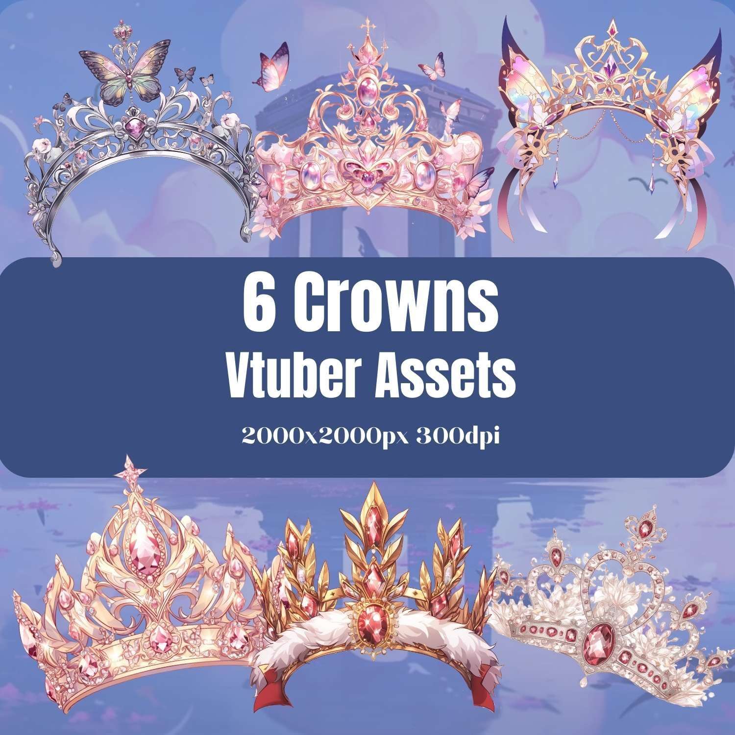 6 Cute Crowns Vtuber Assets for Streaming - Commercial Use, High ...
