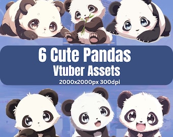 6 uroczych zasobów VTuber Panda do przesyłania strumieniowego - użytek komercyjny, wysokiej jakości przezroczysty PNG, natychmiastowe pobieranie, zasoby PngTuber, zasoby VTuber
