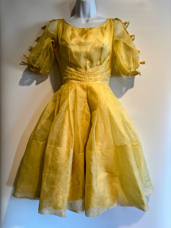 1950s Hand made Bright Yellow Short Sleeve Dress