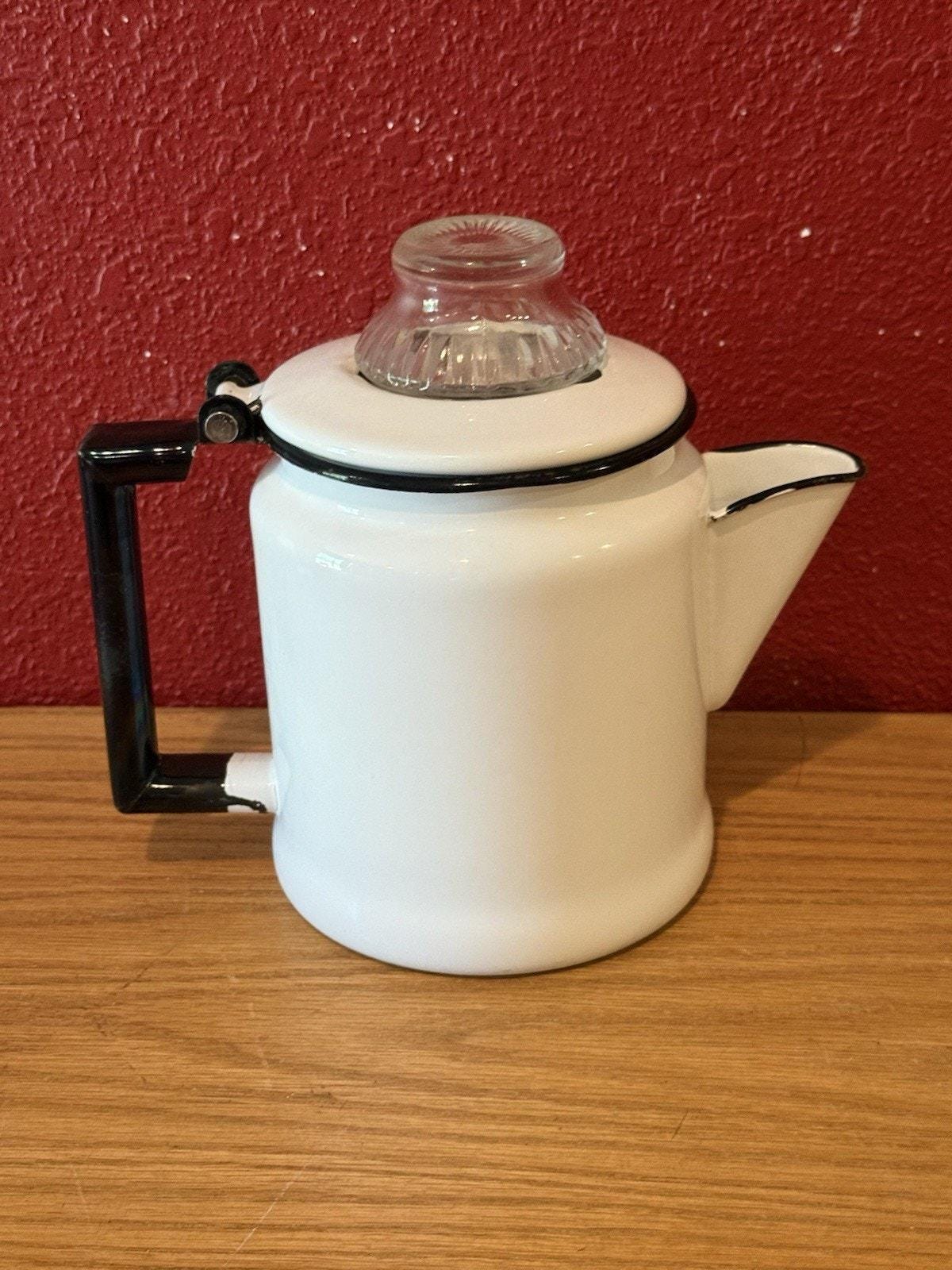 Enamel White Percolator Coffee Pot - Etsy
