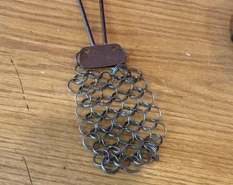 Antique “Androck” Chain Mail Pot/Cast Iron Scraper Scrubber Kettle Scraper