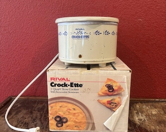 Olla de cocción lenta de cerámica Rival Crock-ette de 1 cuarto de galón, modelo 3200, diseño de jardín.