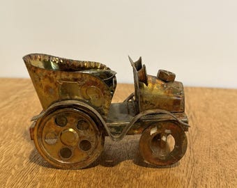Vintage Metal Tin Car Candle Holder - Handmade 5" w x 3.5" Hong Kong