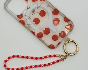 Charm para teléfono y bolso con cuentas de cristal rosa y rojo
