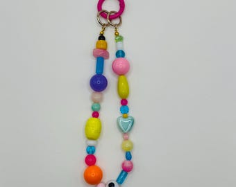 Dije para teléfono y bolso con cuentas de vidrio, madera y plástico