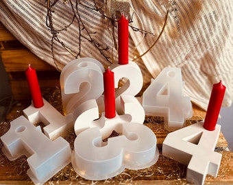 Silikonformen Advent | Stabkerzenhalter | Gießform | Geburtstagskerzen | Adventskranz | Zahlen 1 2 3 4 | Weihnachten