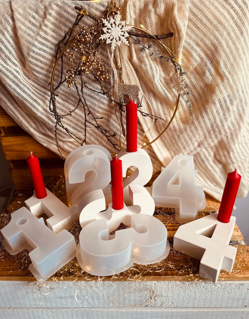 Silikonformen Advent Stabkerzenhalter Gießform Geburtstagskerzen Adventskranz Zahlen 1 2 3 4 Weihnachten image 1