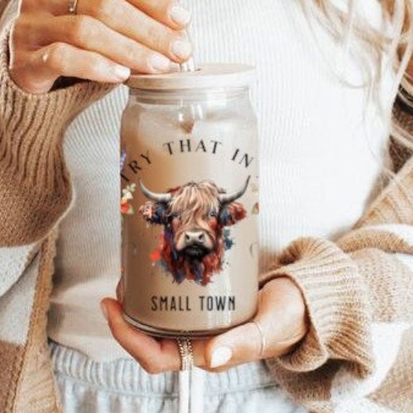 Small Town Sipper Glass Cow Cup Novelty Farm Animal Country Kitchen Farm Life Rustic Lover Kitchenware Artisan Homegrown Down Home Hometown