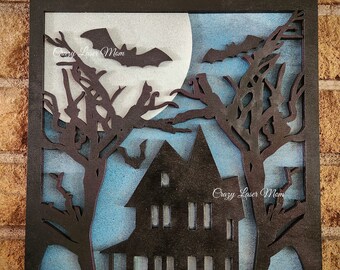 Halloween Haunted House with Frame, Spooky house, Spooky wall hanging, Laser file, SVG, PNG, Cut file, File only