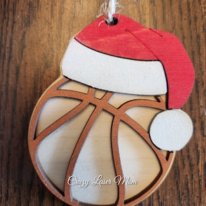 Basketball Ornament - File Only, SVG, PNG, Christmas Ornament, Sports, Santa Hat, Custom Name