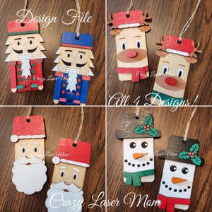 Weihnachtsschmuck, 4er Pack, Schneemann, Weihnachtsmann, Hirsch, Nussknacker, Laser-Datei - Nur Datei, SVG, PNG, Weihnachten, Urlaub