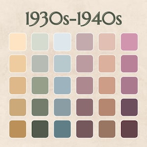 Paleta de colores retro / Códigos hexadecimales, RGB y CMYK / Paleta de colores digital / Marca comercial / Colores de marca / Años 30 y 40