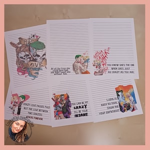 Juego de papel de escribir Harley Quinn y el Joker | 6 diseños | Versión impresa | Esposa de prisión | Relación a larga distancia
