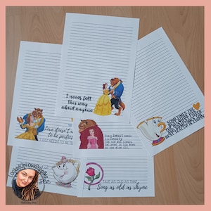 Set di carta da lettere La Bella e la Bestia | 6 disegni | Versione stampata | Moglie in prigione | Relazione a lunga distanza