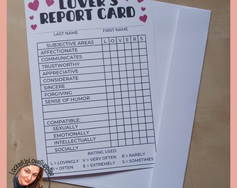 Lover's Report Card Greeting Card | Long Distance Relationship | Couple | Greeting Card + Envelope