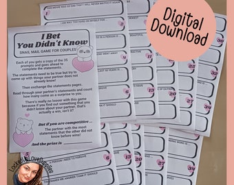 I Bet You Didn&#39;t Know Snail Mail Game For Couples | 11Pages | Download | PrisonWife | Long-distance relationship
