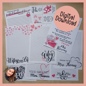 Conjunto de esposa personalizado ? 9 hojas de papel para escribir | Cartel de amor | Complementos de correo | Descarga digital | Esposa de prisión | Relación a larga distancia