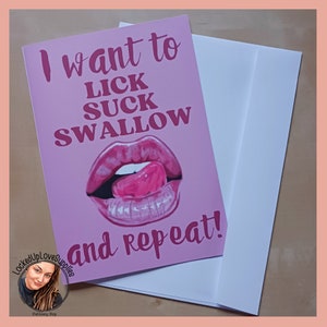 Lick Suck Swallow Carte pliée | Carte de vœux + Enveloppe | Femme de prison | Relation longue distance | Un proche incarcéré