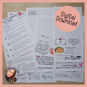 Conjunto de 10 próximas cartas para él | 10 mensajes de escritura + consejos adicionales | 20 diseños | Descarga digital | Esposa de prisión | Relación a larga distancia