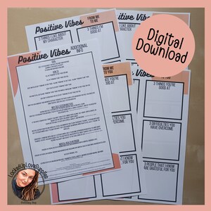 Hojas de trabajo de vibraciones positivas | Descarga digital | Actividad de pareja sobre la autoestima | Esposa de prisión | Relación a larga distancia