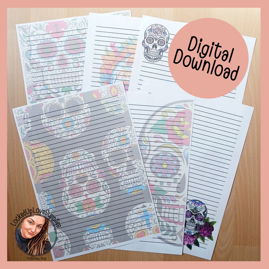 Sugar Skull Writing Paper Set 6 Designs Download Prisonwife Long ...