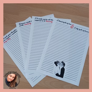Juego de papel de escribir con citas de amor | 4 diseños | Cotizaciones | Versión impresa | Carta de amor | Esposa de prisión | Larga distancia