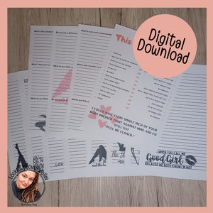 Conjunto de letras picantes | 8 hojas de papel para escribir | 4 hojas de actividades | Descarga digital | Esposa de prisión | Relación a larga distancia