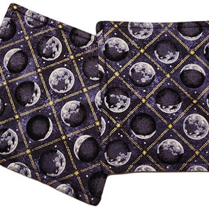 Moon Phases/Mystical Symbols Fabric Coasters - Set of 2 - Black/Purple/Gold