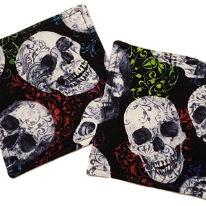 Creepy Skulls/Spiderwebs Fabric Coasters - Set of 2